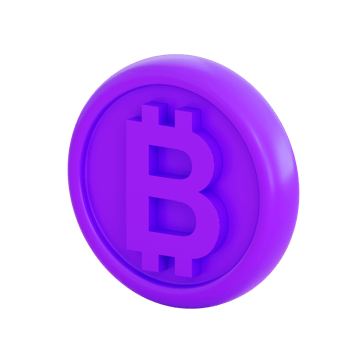 3d violet coin with bitcoin sign. Investment, money growth, banking, payment, business and finance concept. Realistic 3d high quality render png