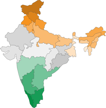 India political map divide by state png