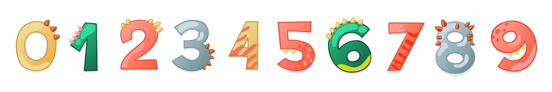 Cute dinosaur cartoon numbers. vector