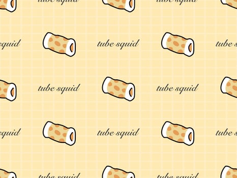 Tube squid cartoon character seamless pattern on yellow background vector
