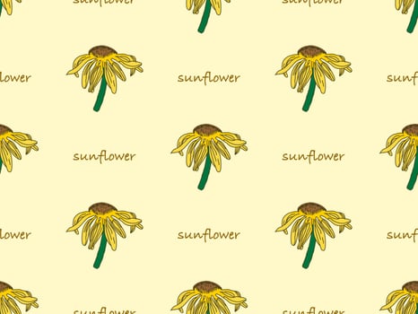 Sunflower cartoon character seamless pattern on yellow background vector