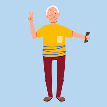 An elderly man takes pictures of herself. vector