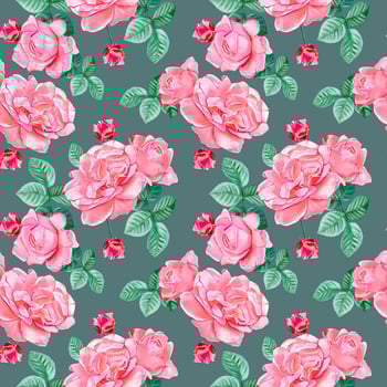 Seamless pattern with  roses and leaves vector