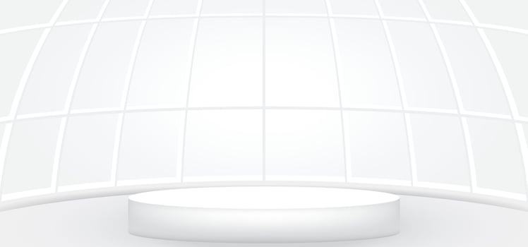 Empty white room with white round stage or podium for display, presentation, mockup, stage pedestal or montage product. Abstract interior template vector illustration for background. 3D round showroom
