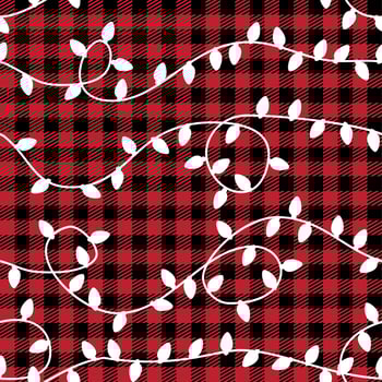Garland Christmas light bulbs. Vector Seamless Pattern. Christmas and New Year pattern at Buffalo Plaid. Festive background for design and print esp10
