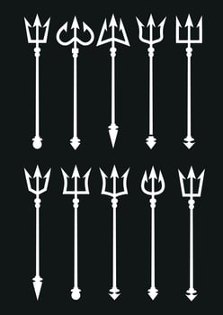 Set of devil trident collection of red different shapes satan's trident carnival party accessory vector illustration on white background