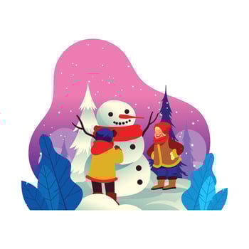 Two Kids Make a Big Snowman vector