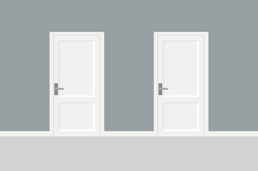 Empty room interior with brick wall and closed white door realistic vector illustration