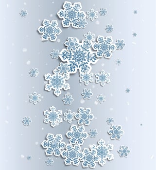Christmas greeting card with type design and decorations on the snowy blue background. Vector illustration.