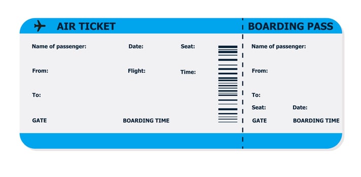 Modern and realistic airline ticket design with flight time and passenger name. vector illustration