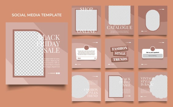 social media template banner fashion sale promotion in brown beige color vector