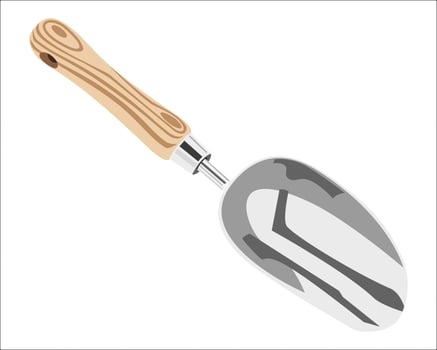 Vector Illustration of Garden Loose Soil Scoop , Stainless Steel Hand Shovel Spade with Wood Handle Multi Function Gardening Trowel Spoons for Transplanting, Digging, Planting, Cultivation isolated