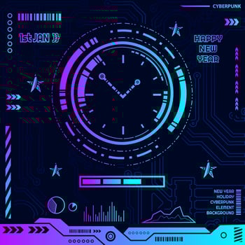 New year cyberpunk technology design with dark background. Abstract vector illustration.