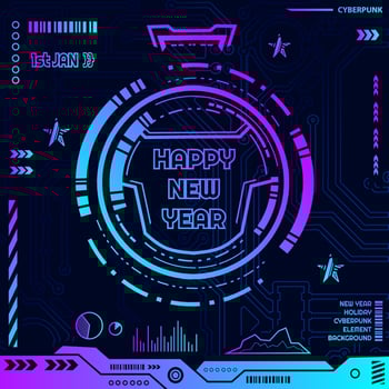 New year cyberpunk technology design with dark background. Abstract vector illustration.