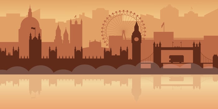 Beautiful skyline of London. Background of the cityscape of Great Britain. Foggy city. vector
