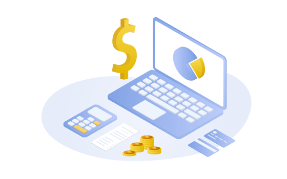 Financial management concept and investment, Flat design of payment and finance with money, cash, banknote, calculator and credit card. Illustration and banner template. png