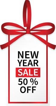 isolate square new year sale price tag with red ribbon png