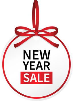 isolate new year sale price tag with red ribbon png