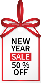 isolate new year sale promotion price tag with red ribbon png