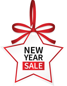 isolate new year sale star price tag with red ribbon png