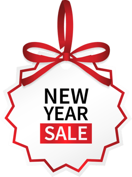 isolate new year sale promo price tag with red ribbon png