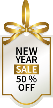 isolate new year sale promotion geometric price tag with gold ribbon design png