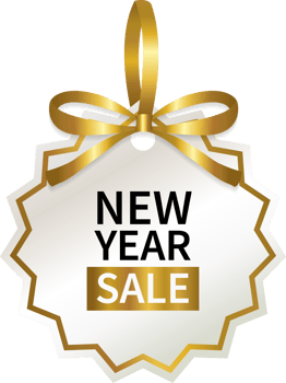 isolate new year sale geometric price tag with gold ribbon png