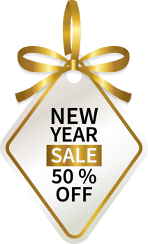 isolate new year sale promotion geometric price tag with gold ribbon png