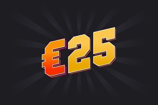 25 Euro Currency vector text symbol. 25 Euro European Union Money stock vector