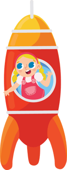 girl in the rocket flying to the space png