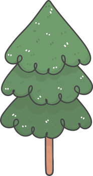 Cute cartoon decorated christmas pine tree doodle hand drawing outline png