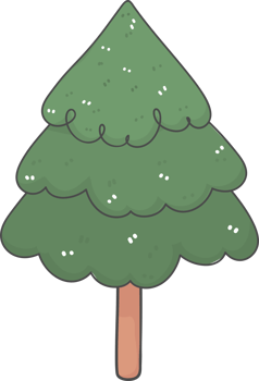 Cute cartoon decorated christmas pine tree doodle hand drawing outline png