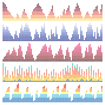 Sound waves vector set. Audio equalizer. Sound and audio waves isolated on black background.