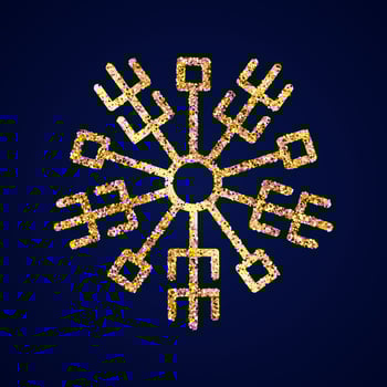 Gold glitter snowflake on dark blue background. Christmas and New Year decoration elements. Vector illustration.