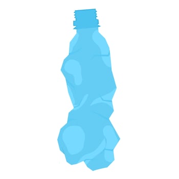 Crumpled plastic bottle icon on a white background. Light blue mineral water bottle plastic waste. Great for broken bottle logos. vector