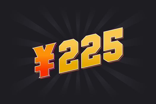225 Yuan Chinese currency vector text symbol. 225 Yen Japanese currency Money stock vector