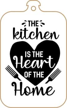 Kitchen apron poster design with cutting board text hand written lettering. Kitchen wall decoration, sign, quote. Cooking kitchen quote saying vector. The kitchen is the heart of the home vector