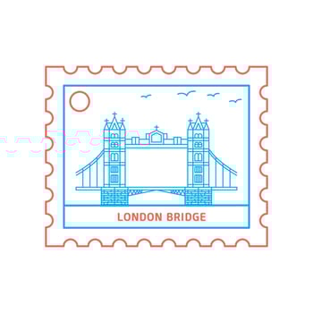 LONDON BRIDGE postage stamp Blue and red Line Style vector illustration