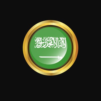 Saudi Arabia flag Golden button vector