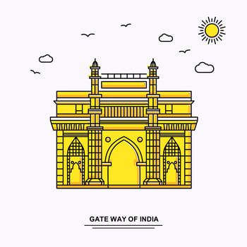 GATE WAY OF INDIA Monument Poster Template World Travel Yellow illustration Background in Line Style with beauture nature Scene vector