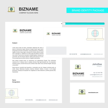 Internet on Laptop Business Letterhead Envelope and visiting Card Design vector template