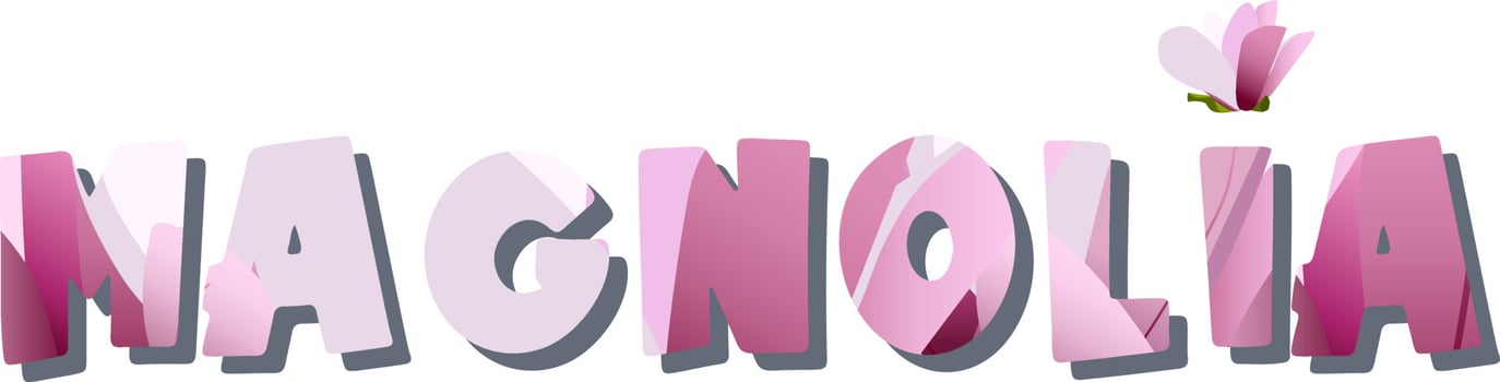 Vector text logo with word Magnolia. Floral logo design isolated on white background