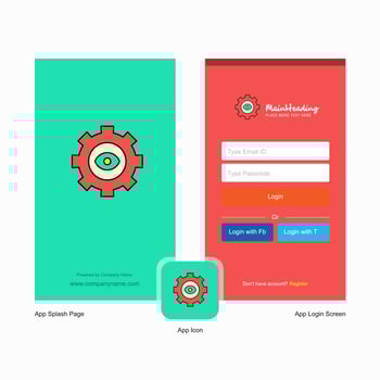 Company Gear Splash Screen and Login Page design with Logo template Mobile Online Business Template vector