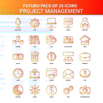 Orange Futuro 25 Project Management Icon Set vector