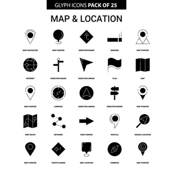 Map and Location Glyph Vector Icon set