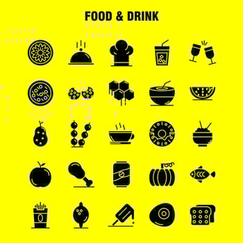 Food And Drink Solid Glyph Icons Set For Infographics Mobile UXUI Kit And Print Design Include Bread Food Loaf Ice Cream Cream Food Eat Icon Set Vector