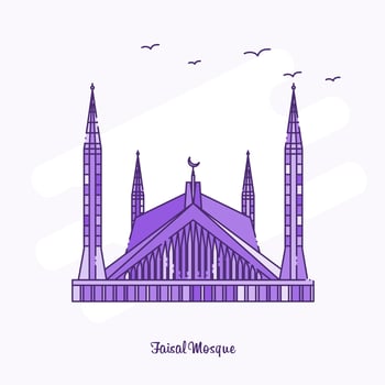 FAISAL MOSQUE Landmark Purple Dotted Line skyline vector illustration
