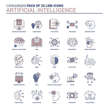 Vintage Artificial Intelligence Icon set 25 Flat Line icon set vector