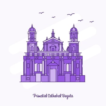 PRIMATIAL CATHEDRAL BOGOTA Landmark Purple Dotted Line skyline vector illustration