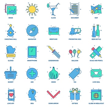 25 Business Concept Mix Flat Color Icon set vector